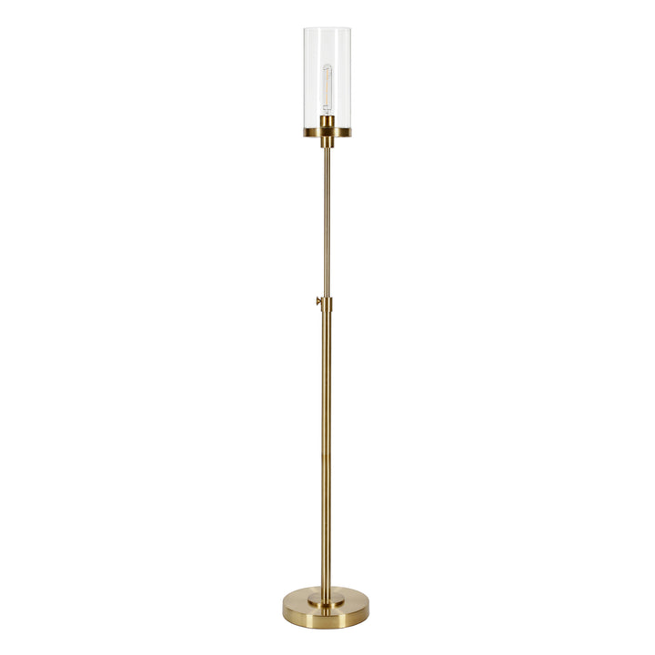 66" Brass Torchiere Floor Lamp With Clear Transparent Glass Drum Shade