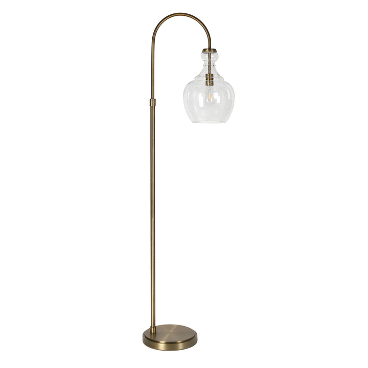 70" Brass Arched Floor Lamp With Clear Seeded Glass Dome Shade