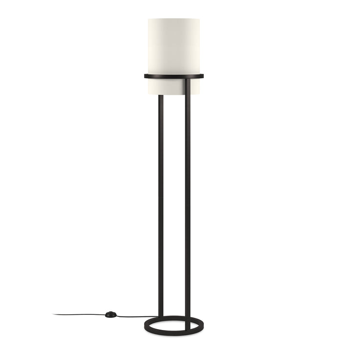 62" Black Column Floor Lamp With White Frosted Glass Drum Shade