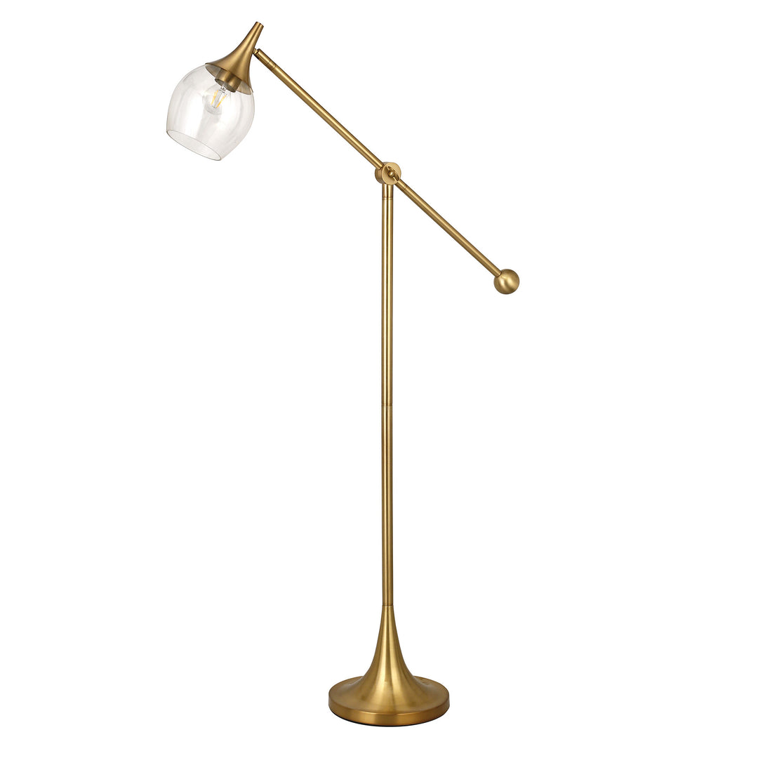 59" Brass Reading Floor Lamp With Clear Transparent Glass Empire Shade