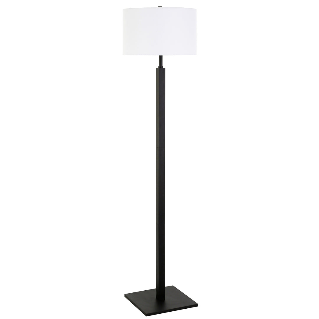 62" Black Traditional Shaped Floor Lamp With White Frosted Glass Drum Shade