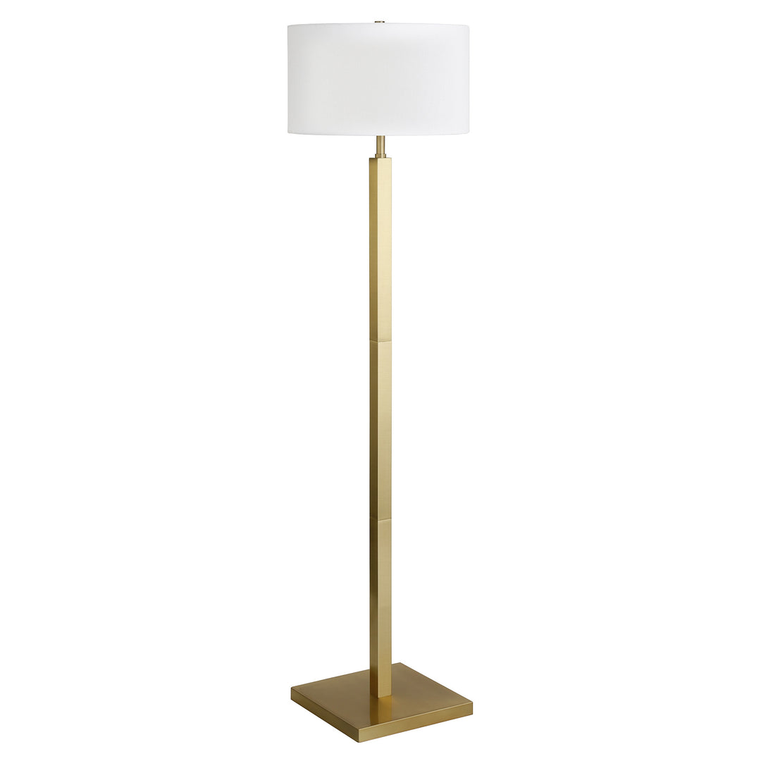 62" Brass Traditional Shaped Floor Lamp With White Frosted Glass Drum Shade