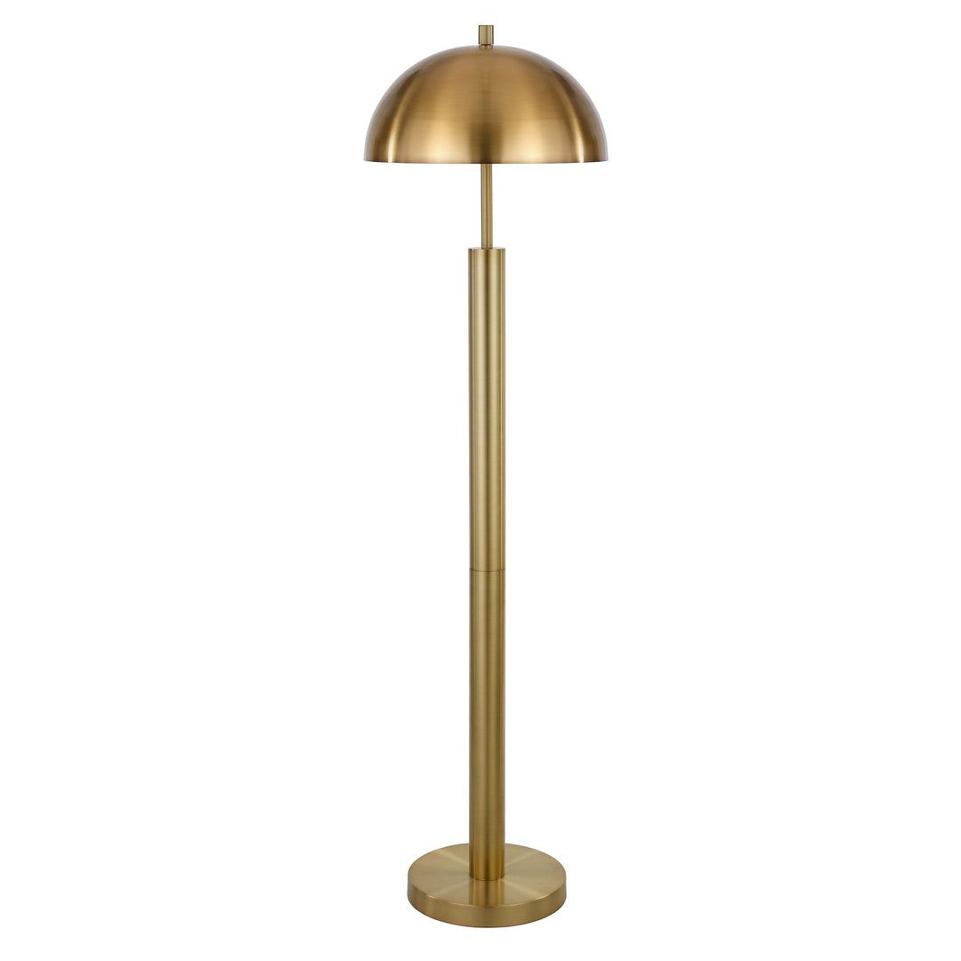 58" Brass Traditional Shaped Floor Lamp With Brass Dome Shade