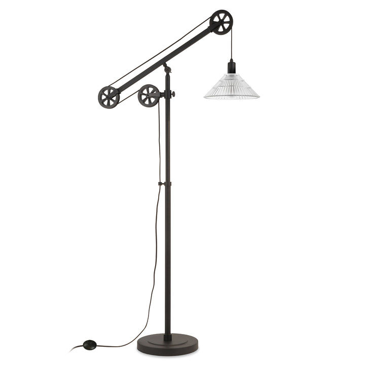 70" Black Reading Floor Lamp With Clear Transparent Glass Cone Shade