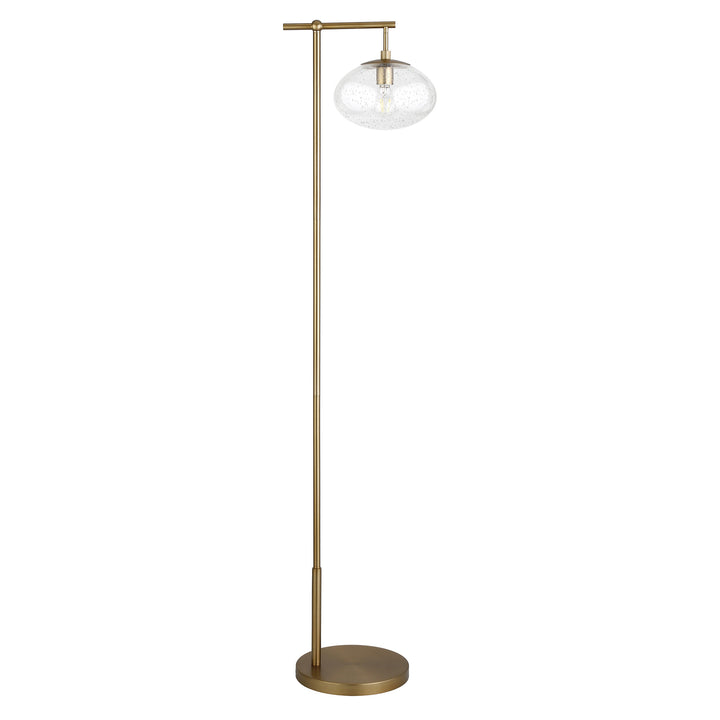 68" Brass Reading Floor Lamp With Clear Seeded Glass Globe Shade