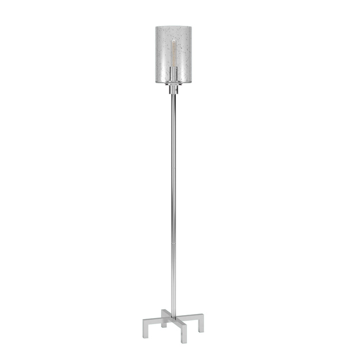 66" Nickel Torchiere Floor Lamp With Clear Transparent Glass Drum Shade