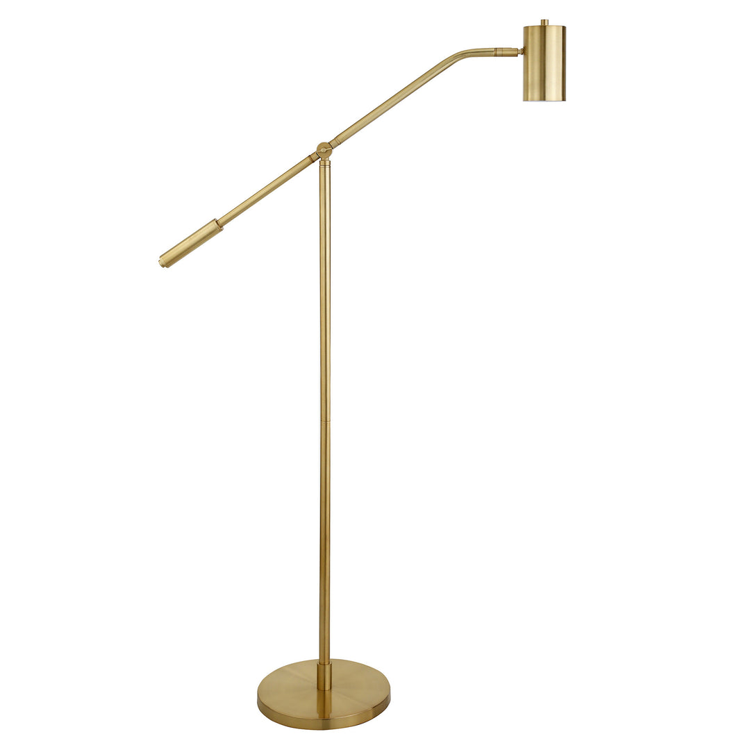 60" Brass Swing Arm Floor Lamp With Brass Drum Shade