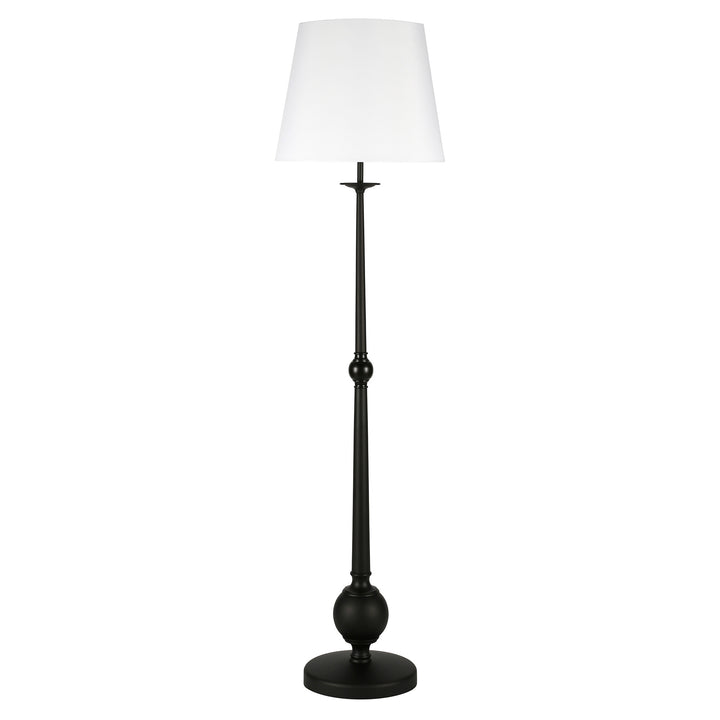 68" Black Traditional Shaped Floor Lamp With White Frosted Glass Drum Shade