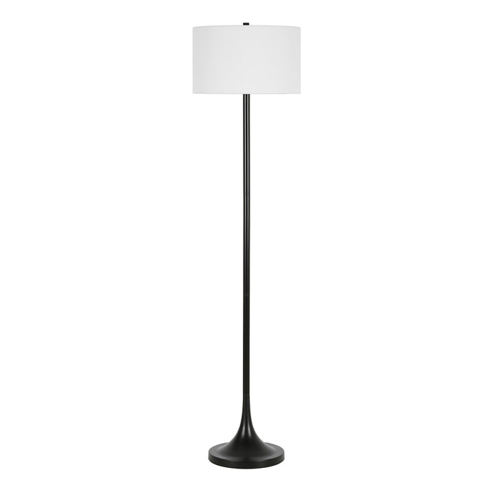 62" Black Traditional Shaped Floor Lamp With White Frosted Glass Drum Shade