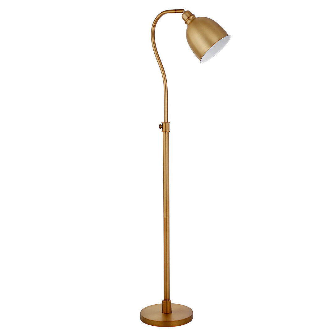 68" Brass Adjustable Reading Floor Lamp With Brass Dome Shade