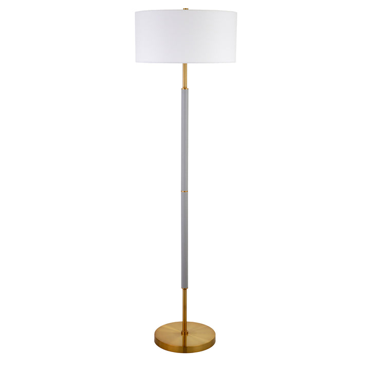 61" Brass Two Light Traditional Shaped Floor Lamp With White Frosted Glass Drum Shade