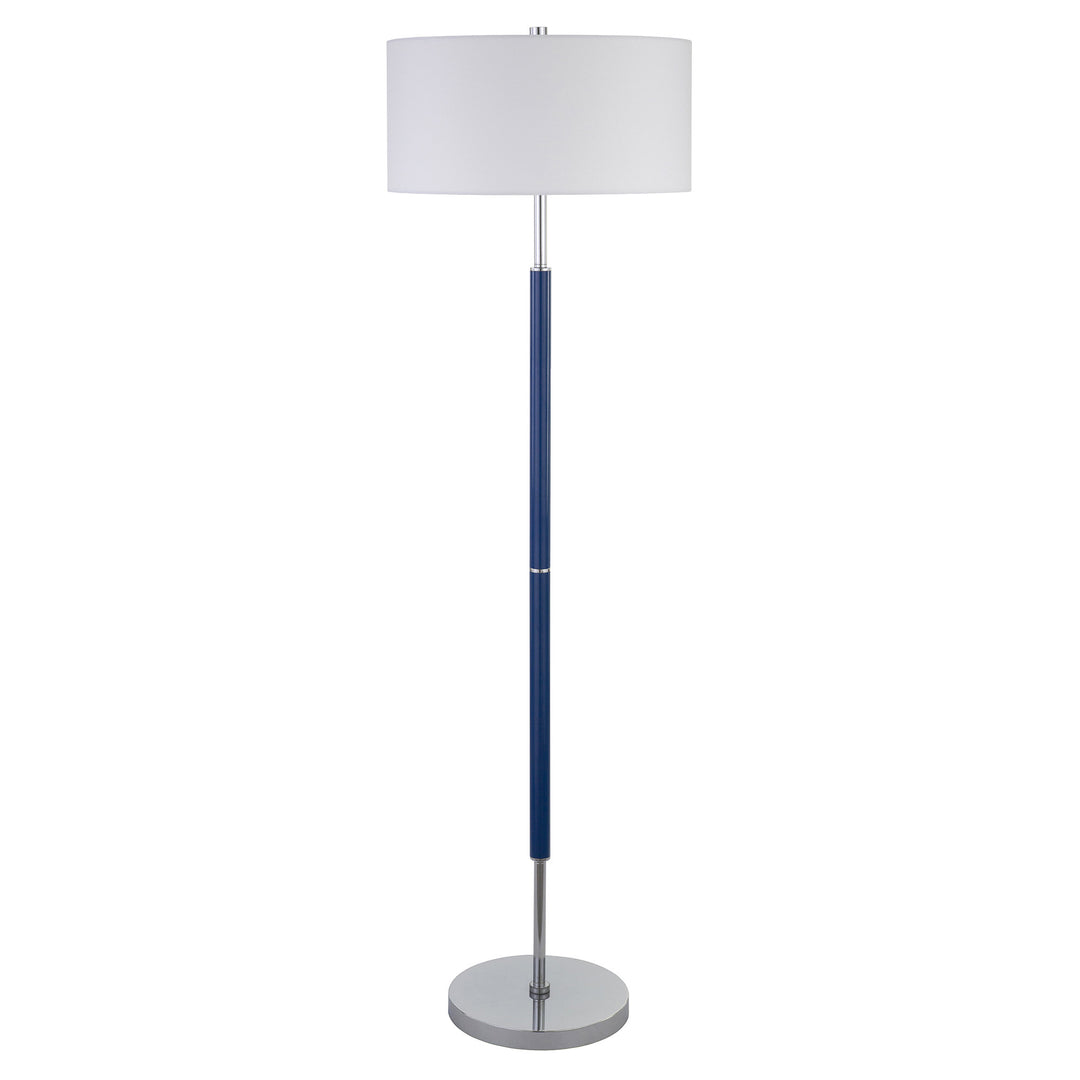 61" Blue Two Light Traditional Shaped Floor Lamp With White Frosted Glass Drum Shade