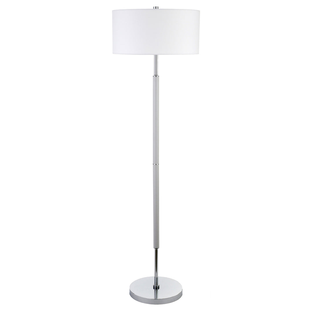 61" Nickel Two Light Traditional Shaped Floor Lamp With White Frosted Glass Drum Shade