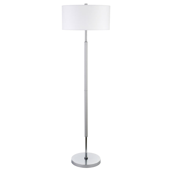 61" Nickel Two Light Traditional Shaped Floor Lamp With White Frosted Glass Drum Shade