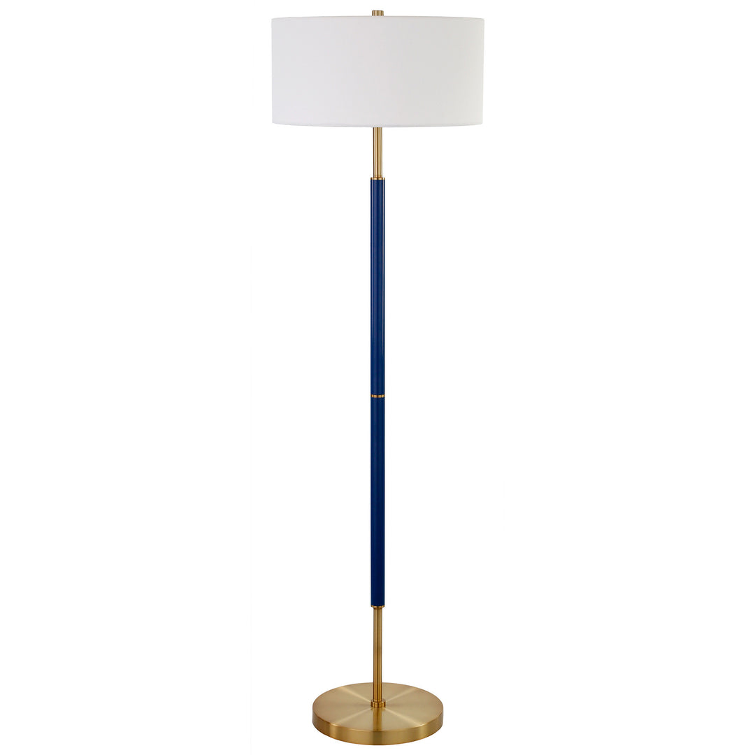 61" Brass Two Light Traditional Shaped Floor Lamp With White Frosted Glass Drum Shade