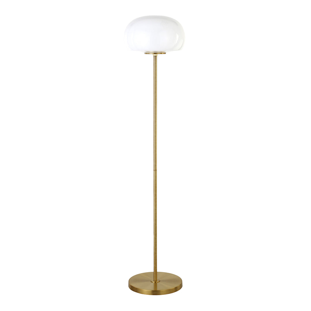 62" Brass Novelty Floor Lamp With White Frosted Glass Globe Shade