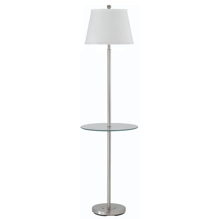 60" Nickel Tray Table Floor Lamp With White Transparent Glass Square Shade