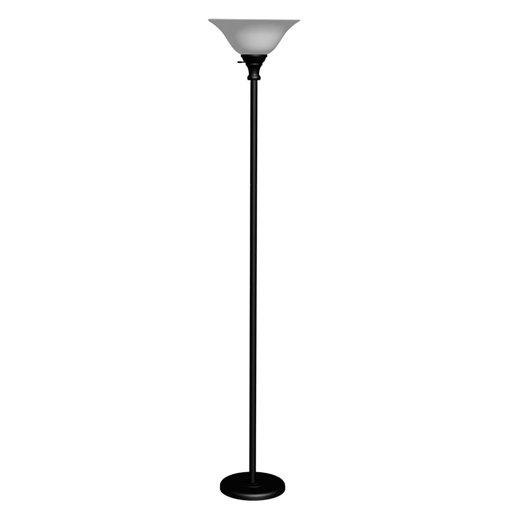 71" Black Torchiere Floor Lamp With Black Frosted Glass Dome Shade