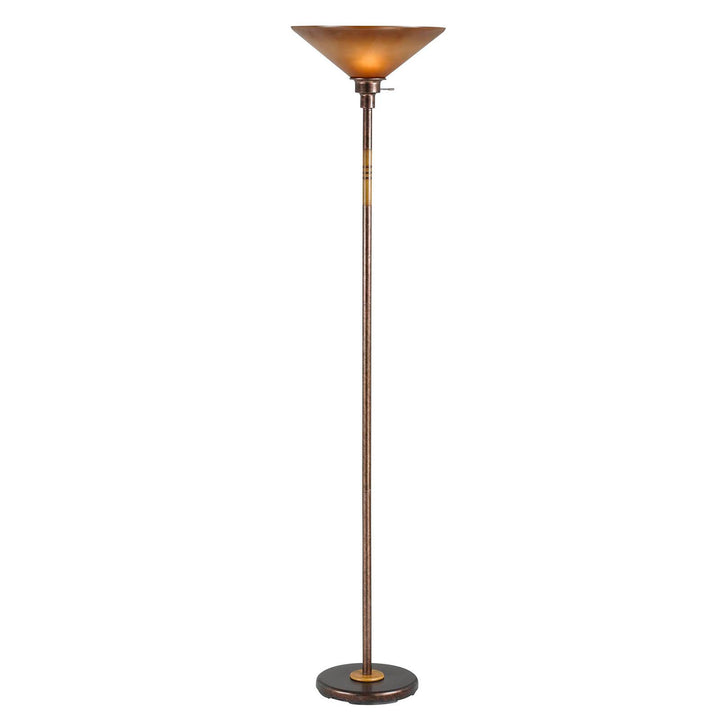 70" Rusted Torchiere Floor Lamp With Rust Frosted Glass Dome Shade