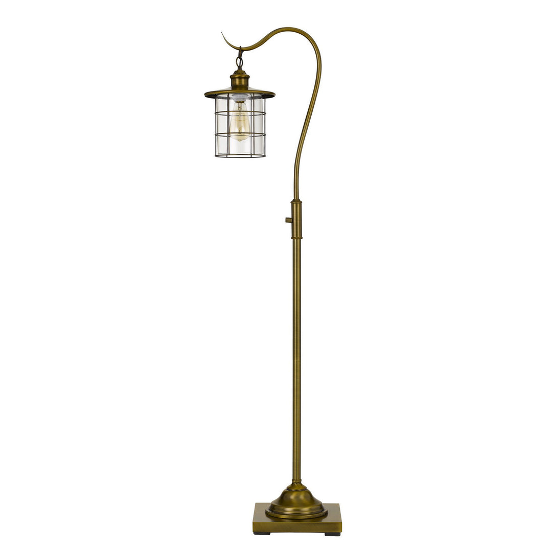 60" Brass Traditional Shaped Floor Lamp With Bronze Transparent Glass Drum Shade