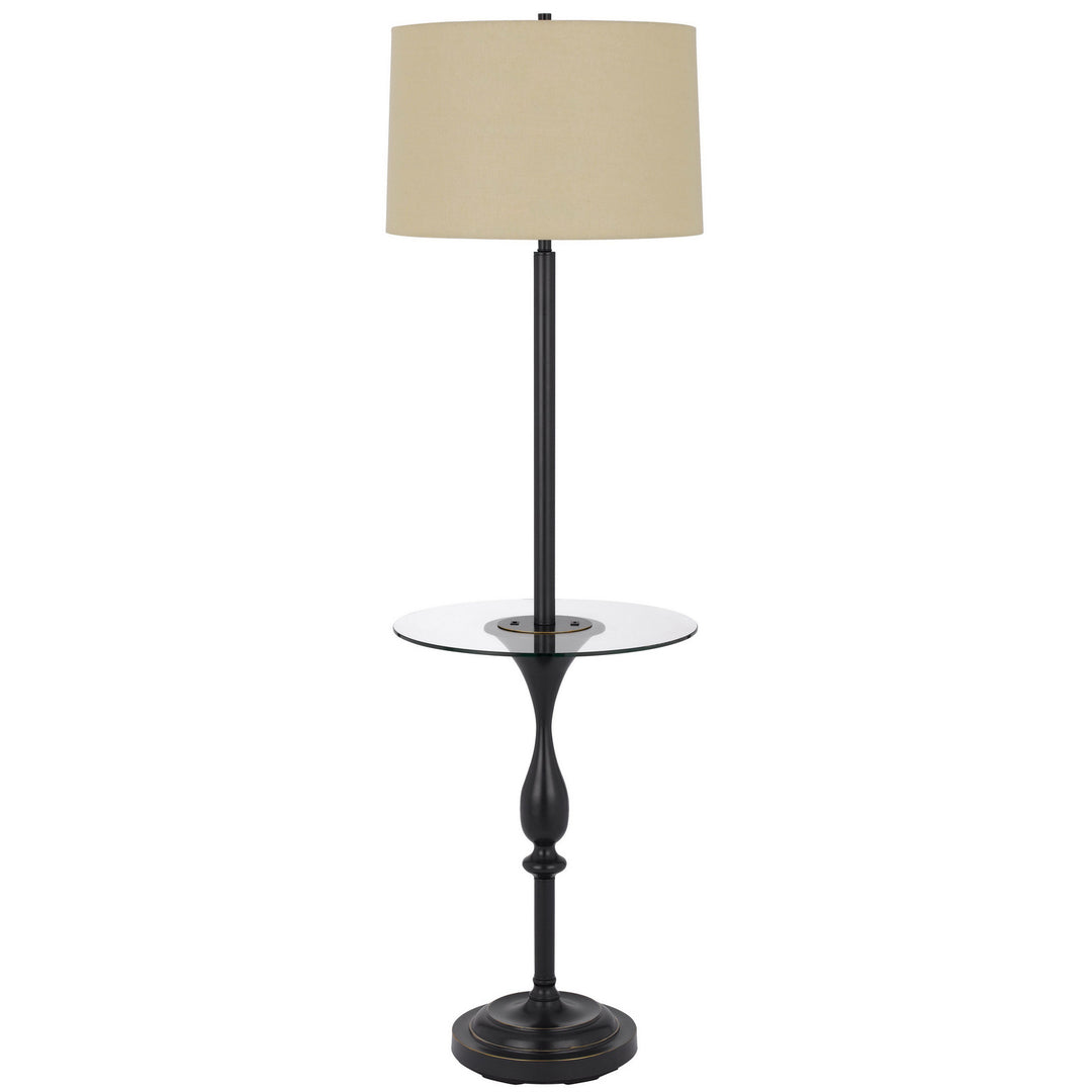 61" Bronze Tray Table Floor Lamp With Tan Transparent Glass Square Shade