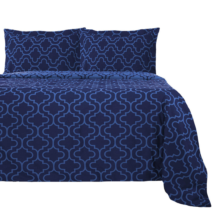 Navy Blue Queen Cotton Blend Thread Count Washable Duvet Cover Set