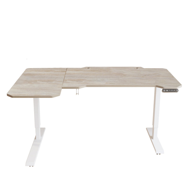 59" Adjustable Light Khaki And White L Shape Standing Desk