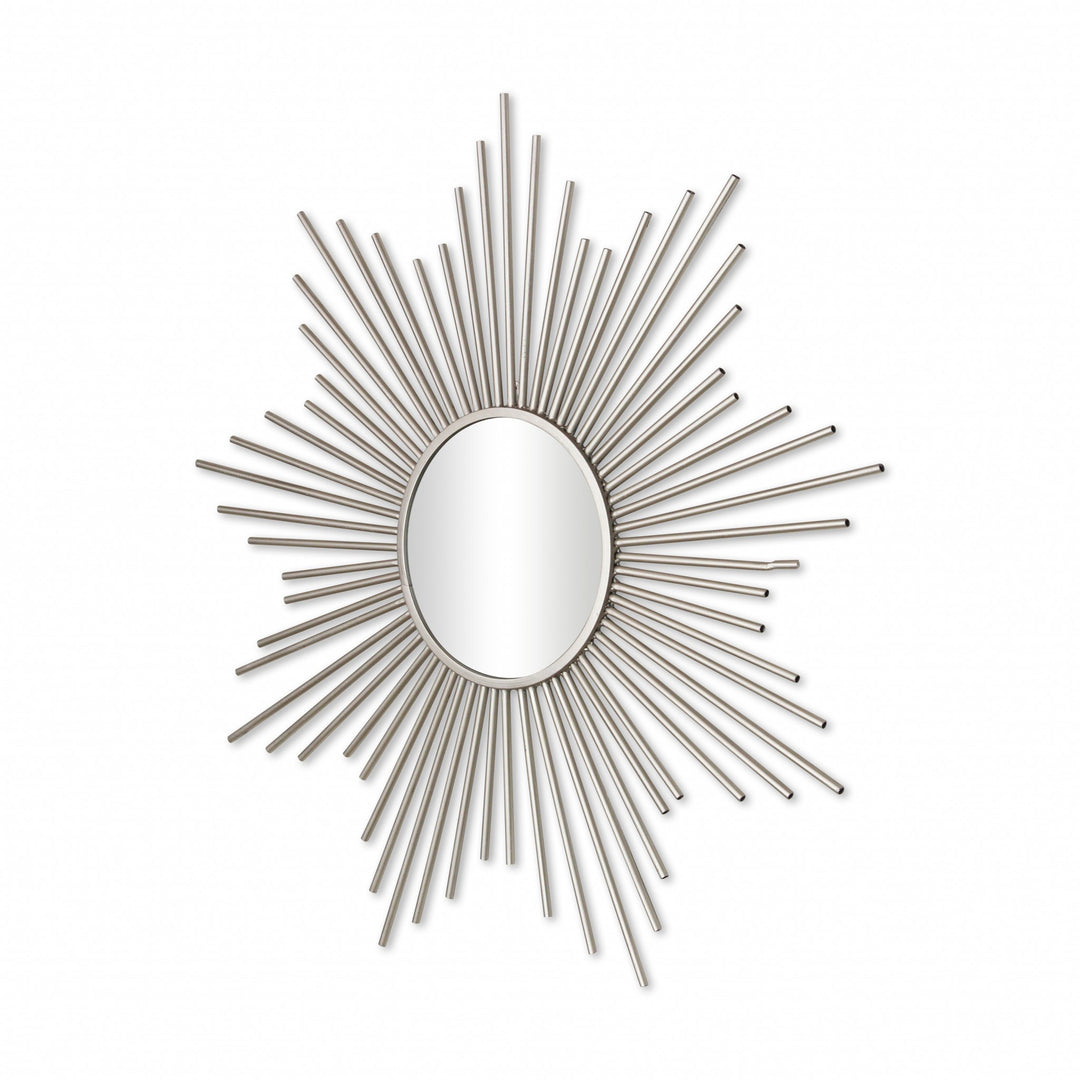 Striking Silver Metal Sunburst Design Wall Mirror