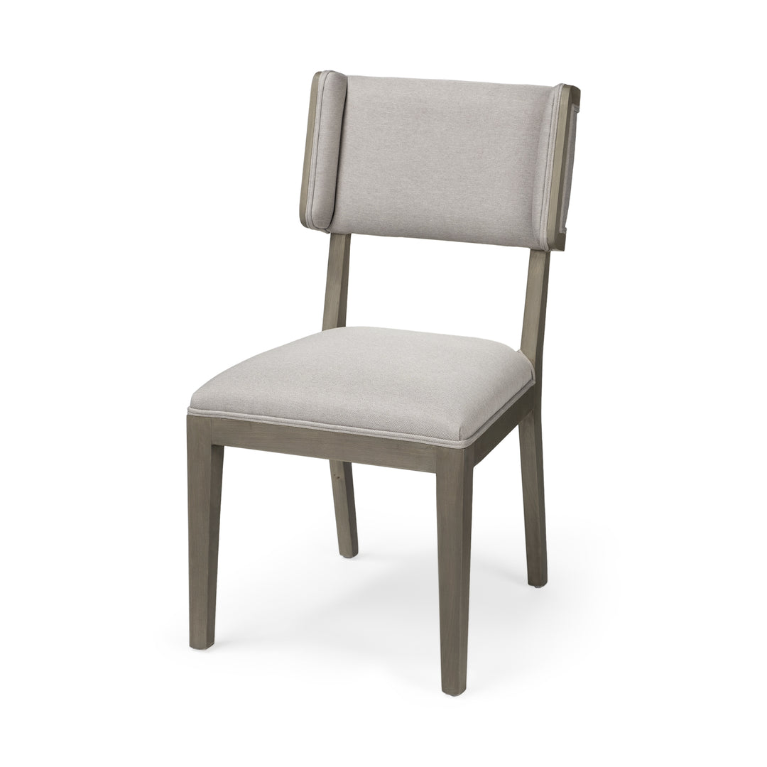 Grey Fabric Seat With Brown Wood Frame Dining Chair