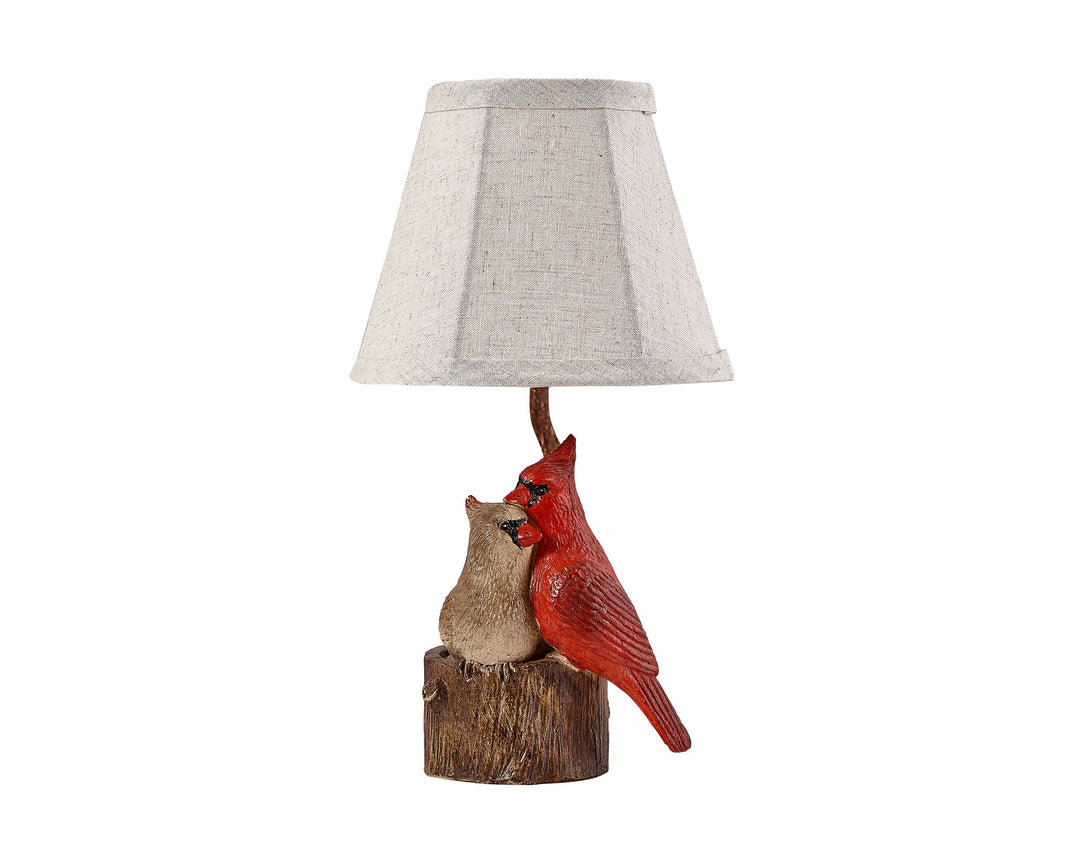 Two Red Cardinals Accent Lamp With White Shade