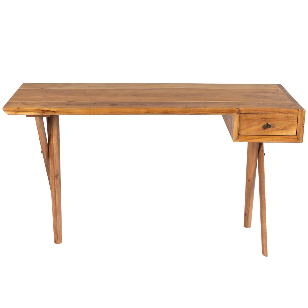 54" Brown Acacia Wood Writing Desk