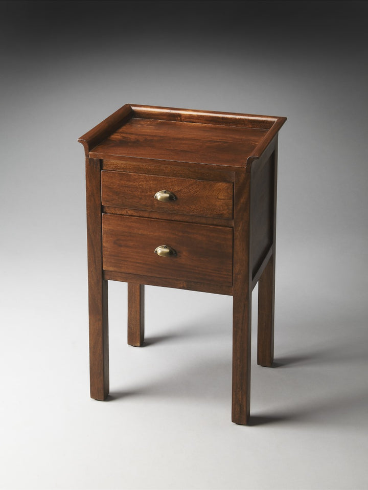 30" Brown Solid Wood End Table With Two Drawers