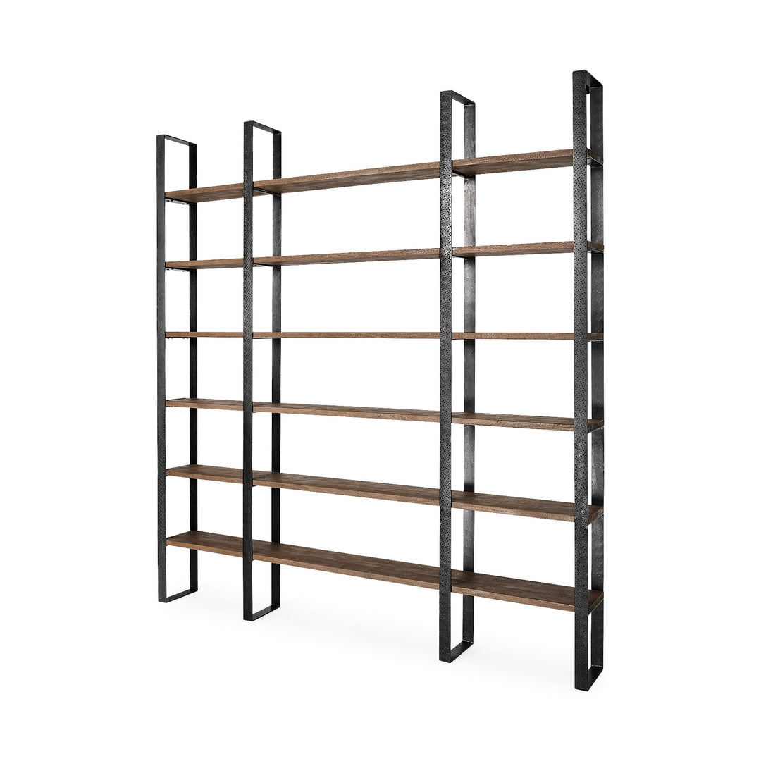 Black Iron Framed Wooden Shelving Unit