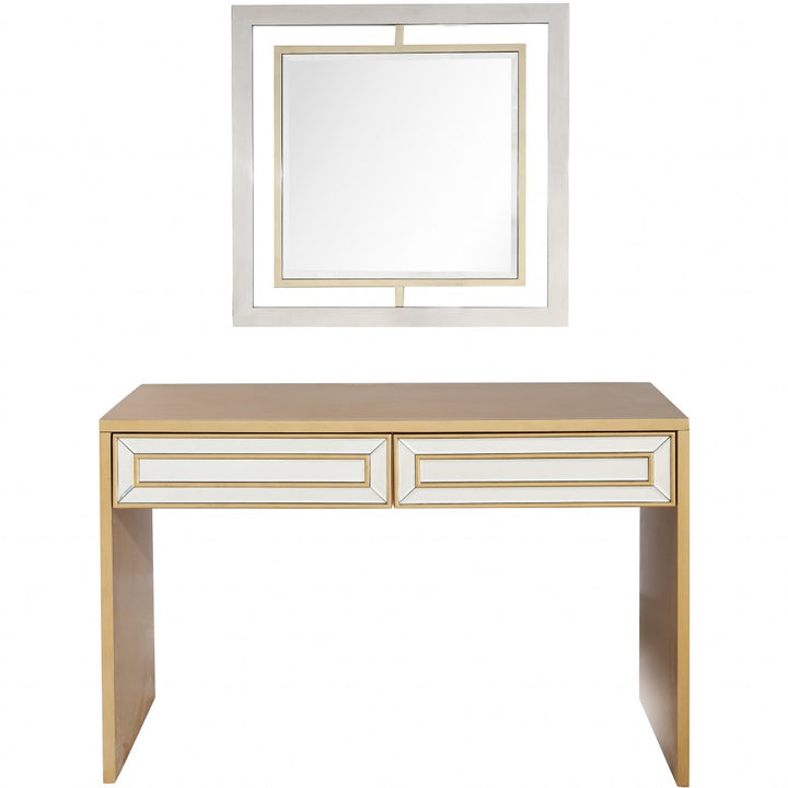 Antiqued Gold Finish Mirror and Console Table