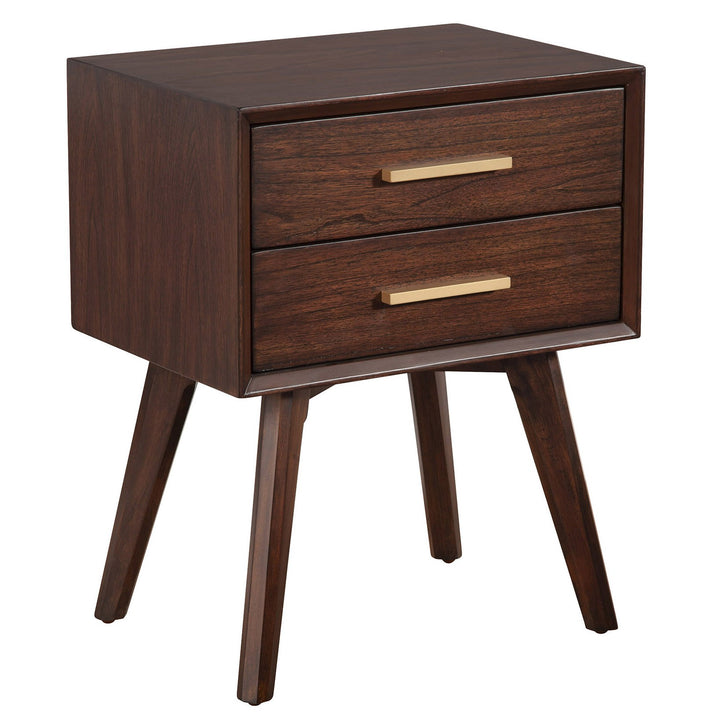 Walnut and Gold 2 Drawer Nightstand