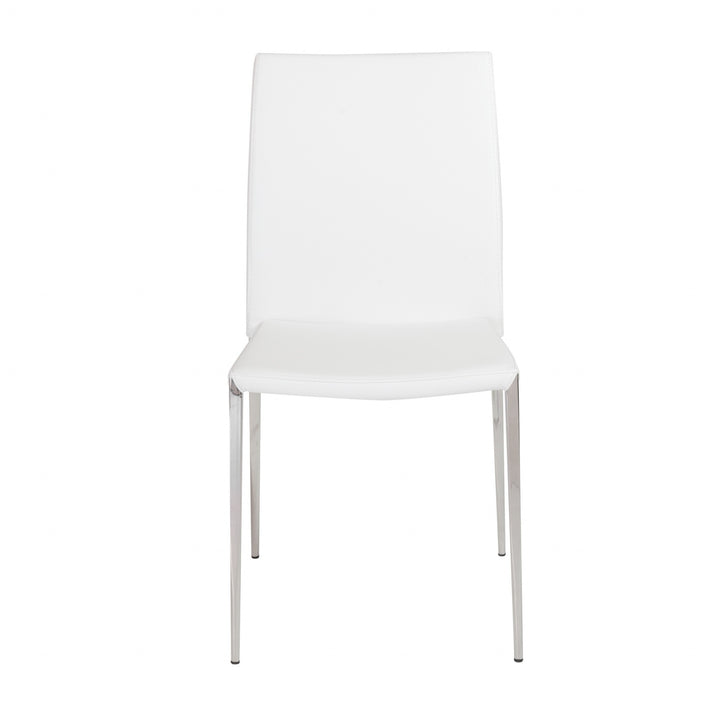 Set of Two White Faux Faux Leather Steel Stacking Chairs