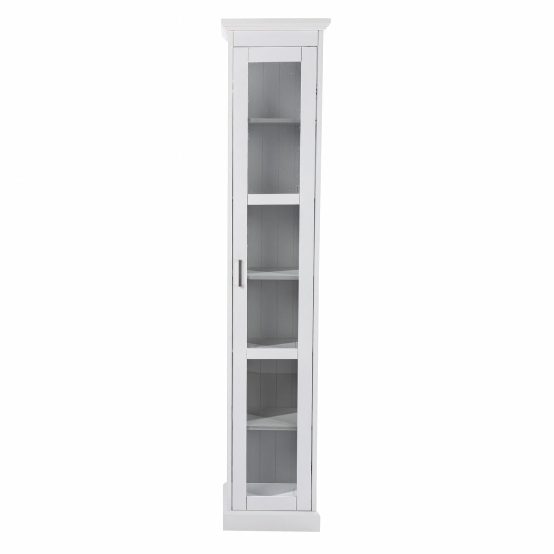 White Cornice Molding Curio with Glass Door