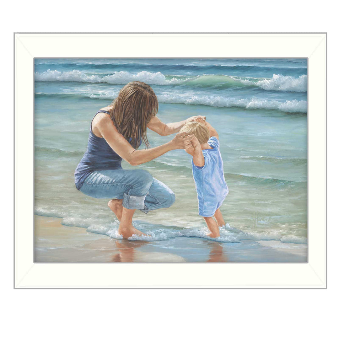 Playing In The Water White Framed Print Wall Art