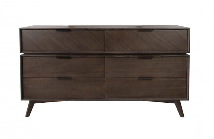 65" Acacia Solid Wood Six Drawer Double Dresser