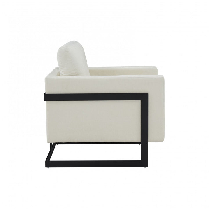 Stylish Cream and Black Fabric Accent Chair