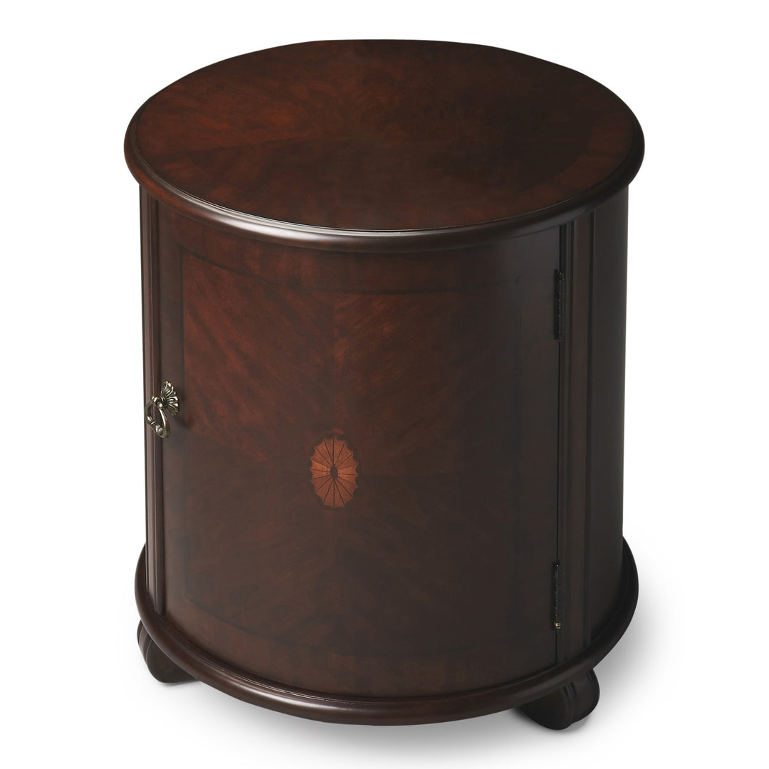 24" Dark Brown And Cherry Manufactured Wood Round End Table