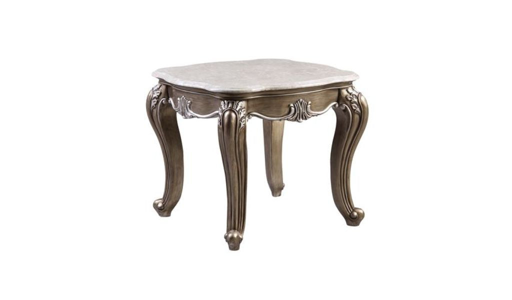 24" Antique Bronze And Marble Marble And Polyresin Square End Table