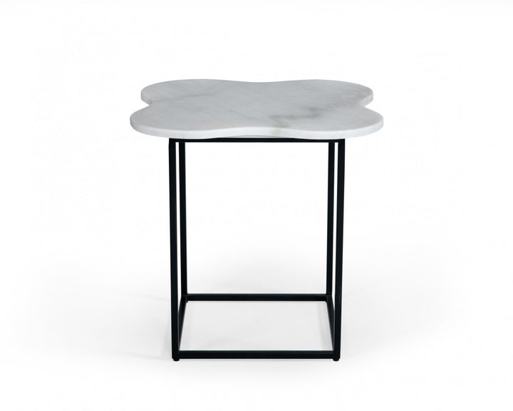 15" Black And White Marble Free Form End Table