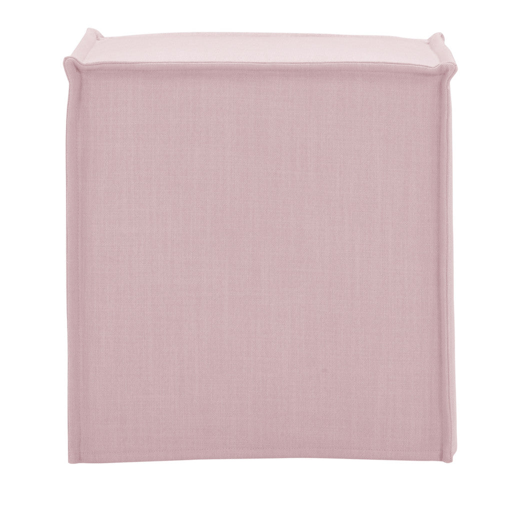 18" Light Pink Linen Floral Ottoman