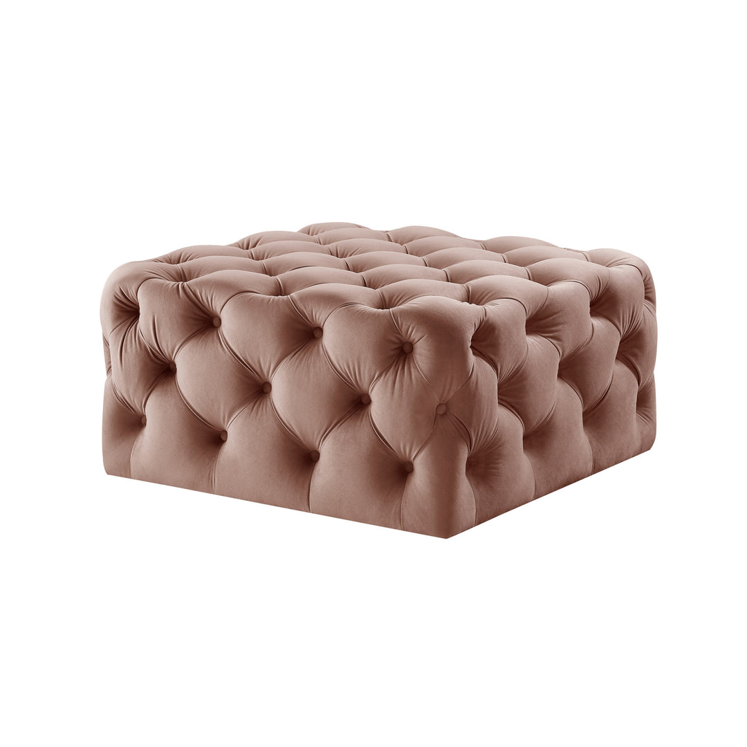 33" Blush Velvet And Black Rolling Tufted Cocktail Ottoman